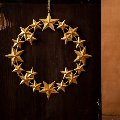 HANGING Wreath Star Gold 34cm - Karma Living
