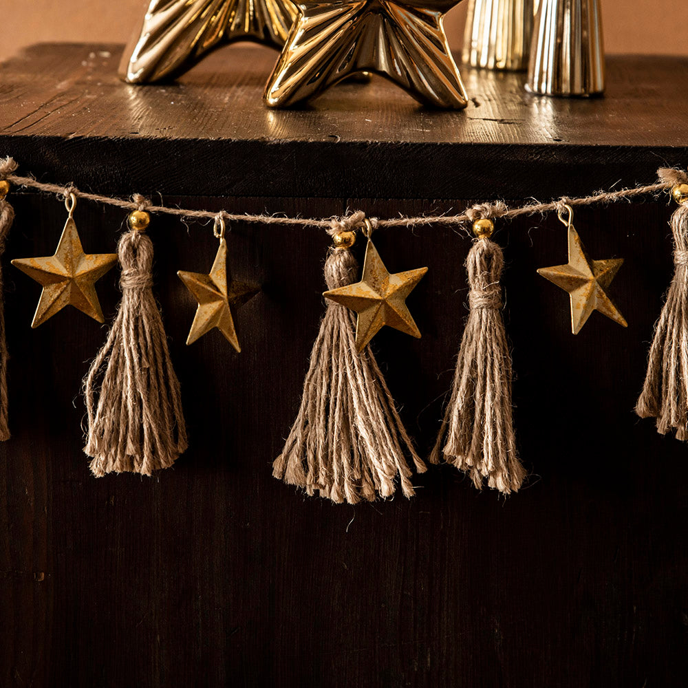 GARLAND Star Gold with Tassle 10x113cm - Karma Living