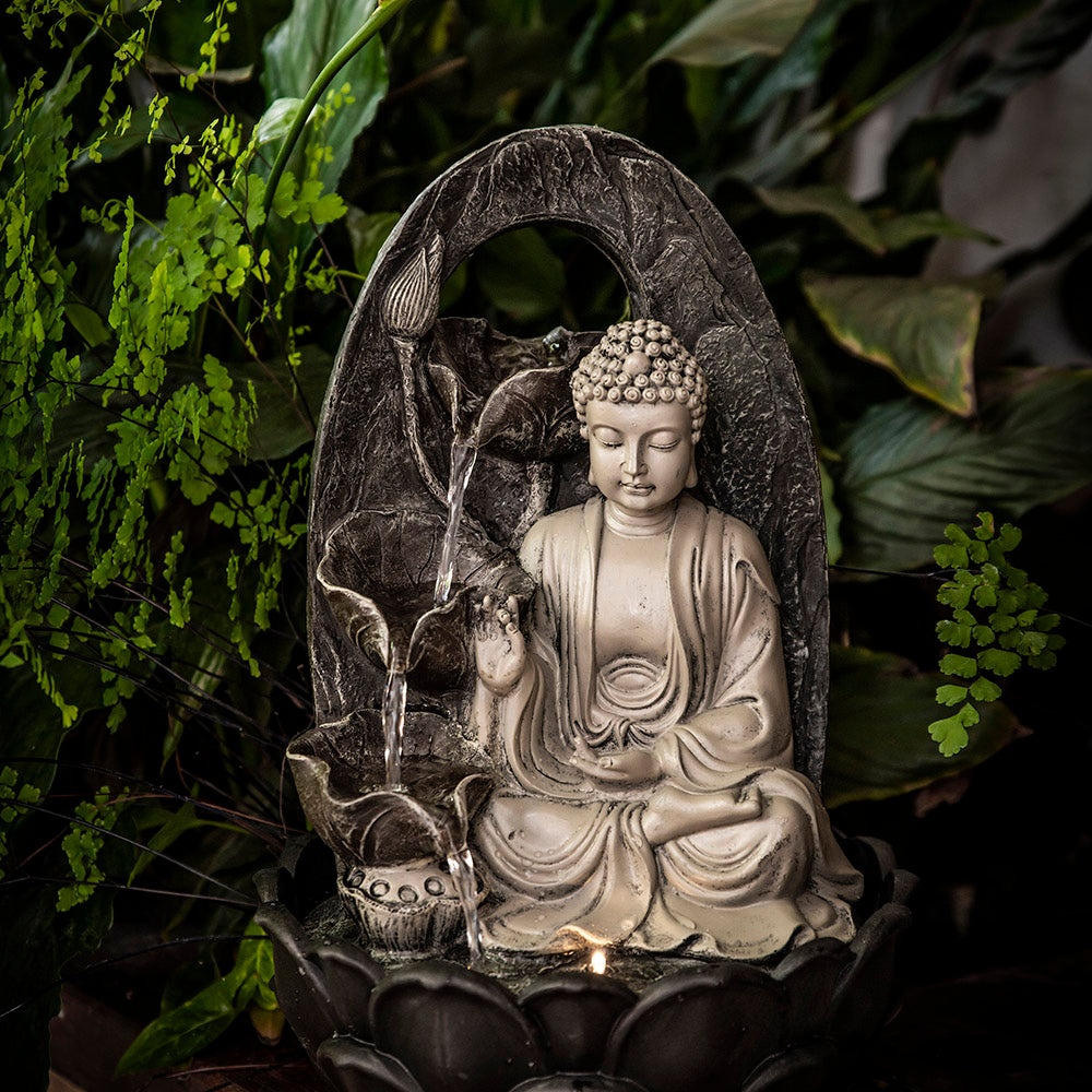 Buddha Statue Water Fountain Grey 40cm - Karma Living