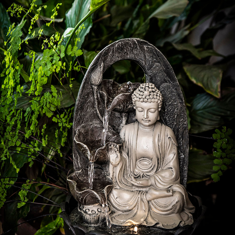 Buddha Statue Water Fountain Grey 40cm - Karma Living