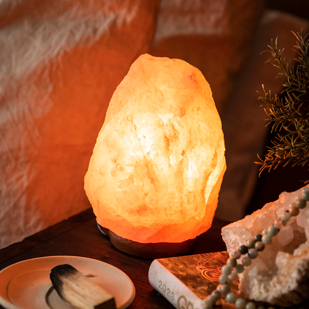 Natural Himalayan Salt Lamp Wood Base 4-6kg - Karma Living
