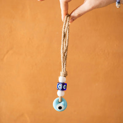 Evil Eye Wall Hanging Light Blue on Jute Rope 5cm - Karma Living