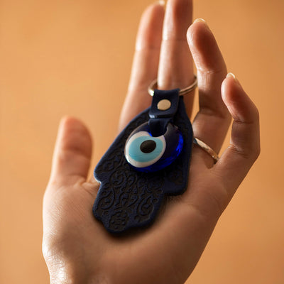 Evil Eye Key Ring on Leather Hamsa - Karma Living