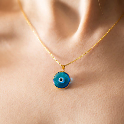 Evil Eye Gold Light Blue Pendant - Karma Living