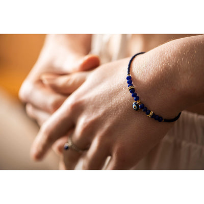 Evil Eye Bracelet with Blue & Gold Beads - Karma Living