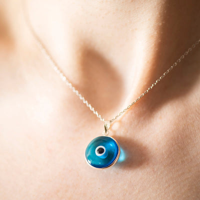 Evil Eye Silver Light Blue Pendant - Karma Living