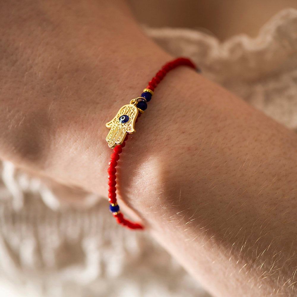 Hamsa Bracelet with Red Beads - Karma Living
