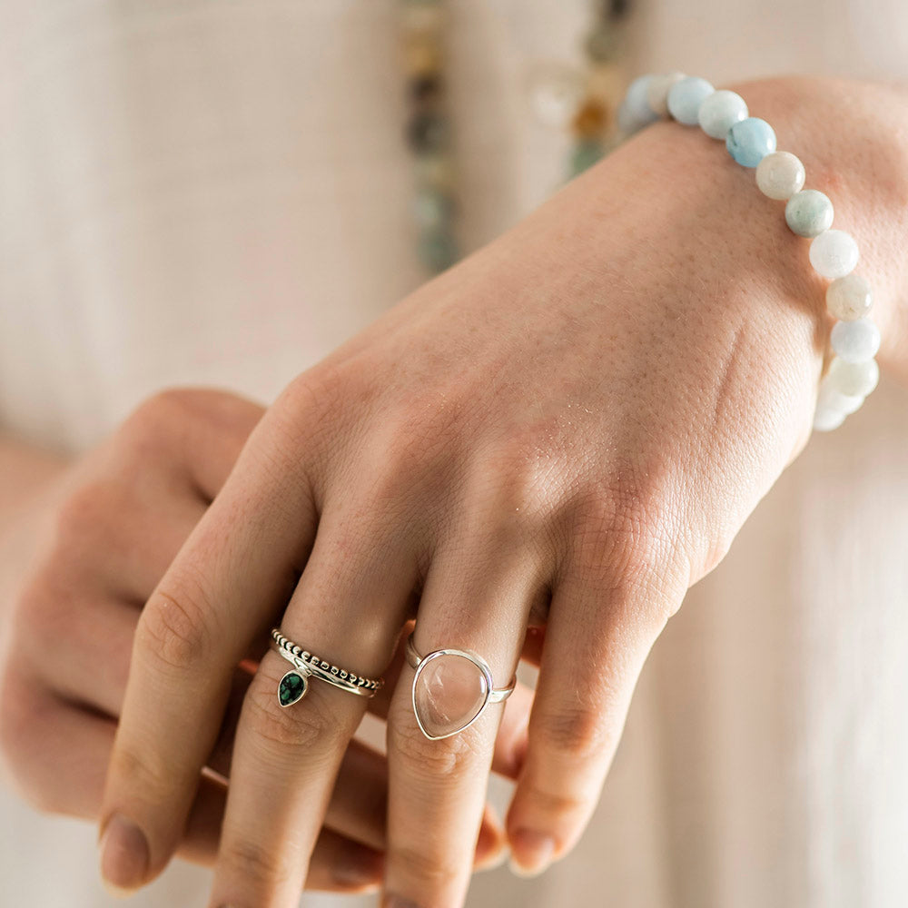 Rose Quartz Teardrop Ring - Karma Living