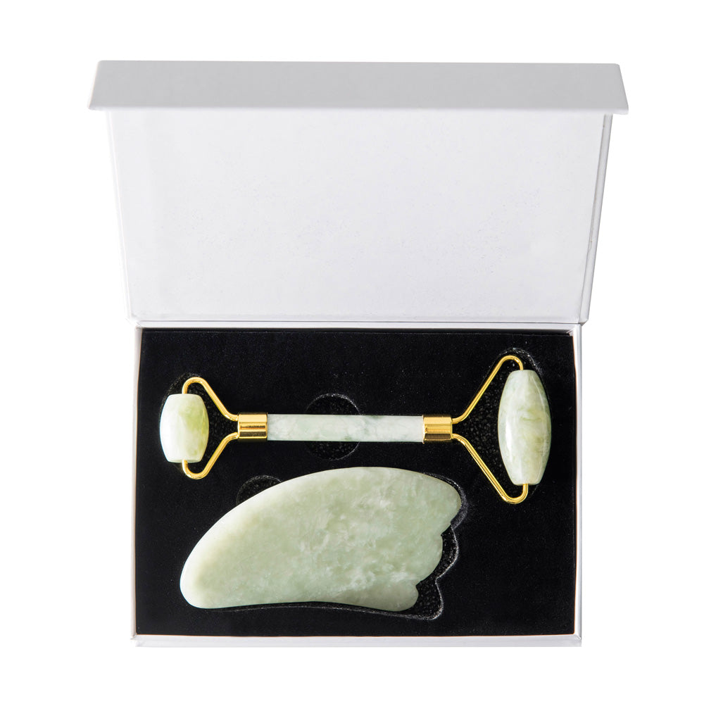 Jade Massage Roller & Gua Sha Tool Gift Set - Karma Living